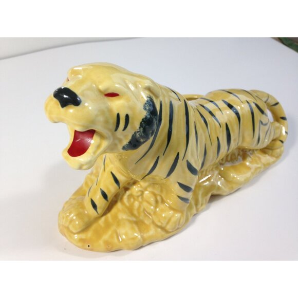 Vintage Mid Century Yellow Tiger Ceramic TV Planter - in great shape! - Picture 7 of 8